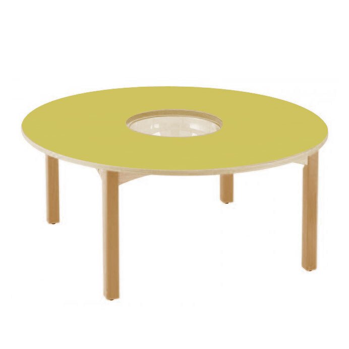 Table en bois ronde à bac central t00 h36 jaune